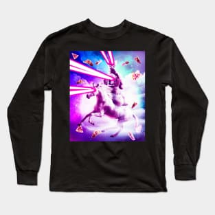 Laser Eyes Space Cat Riding Dog, Unicorn - Rainbow Long Sleeve T-Shirt